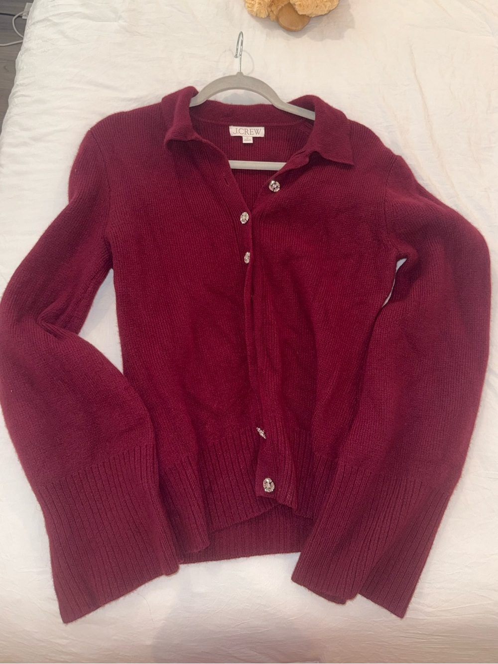 J. Crew Women's Burgundy Crystal Button-Front Collared Sweater size M